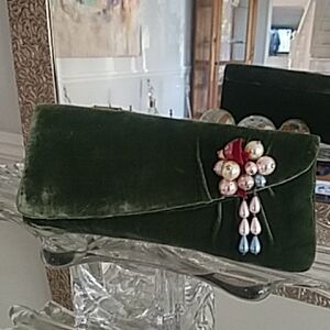 Vintage MISS SIXTY Rare Green velvet Velour Clutch Christmas Purse Bag